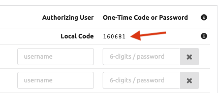 Local confirmation code workflow