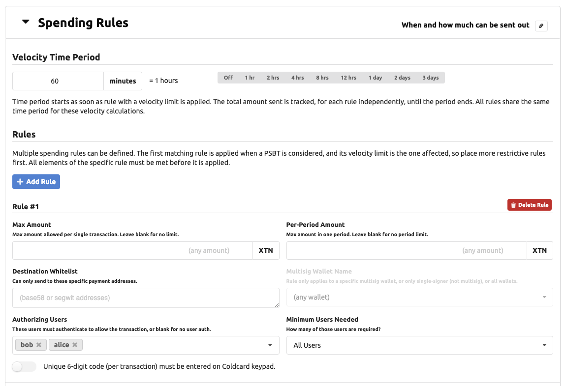 CKBunker spending-rules screen