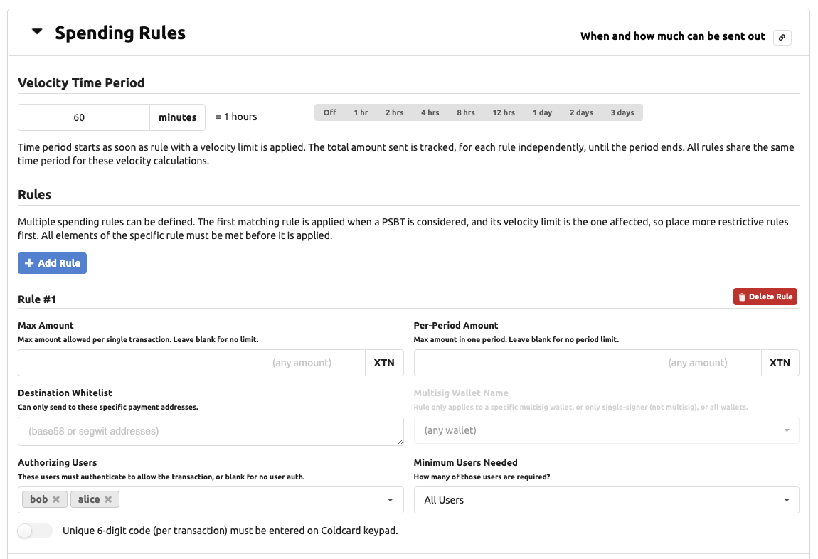 Spending Rules screen shot